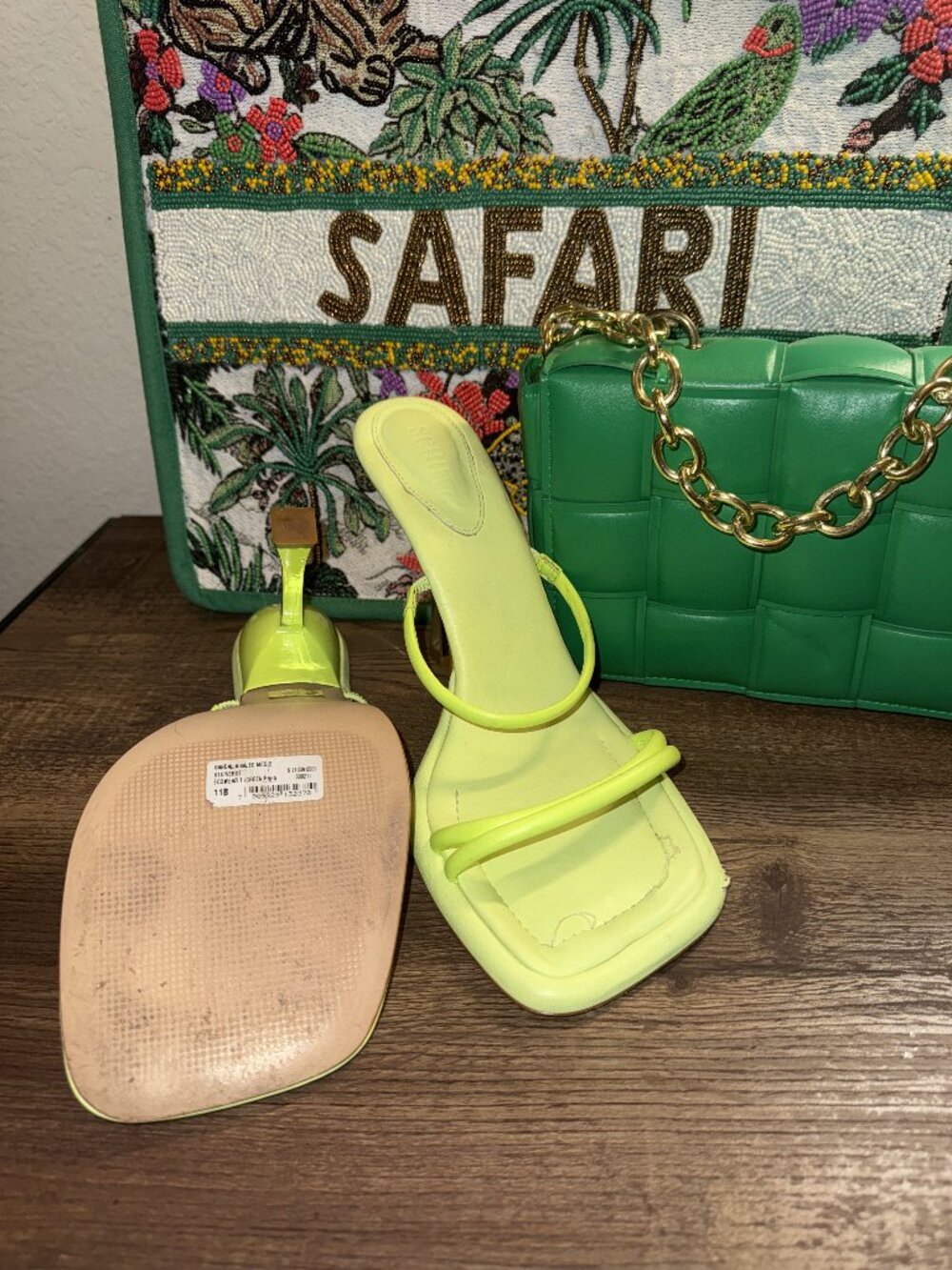 Schutz Lime Green Strappy Square Toe Heeled Mule Sandals Size 11
